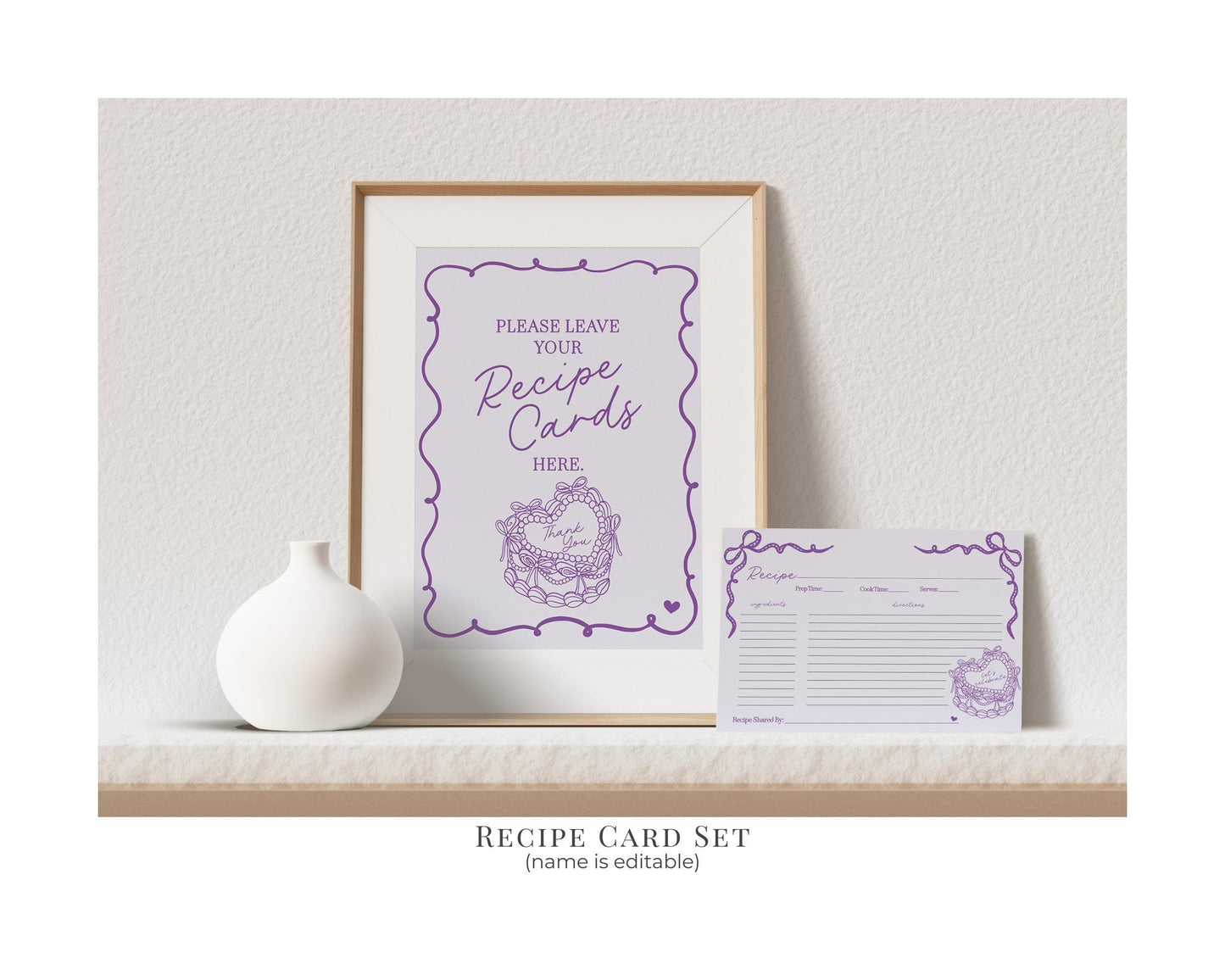 Purple Retro Coquette Heart Cake Bridal Shower Bundle Printable Template, Vintage Lavender Bow Theme Retro Wedding Cake Bridal Brunch WP1035