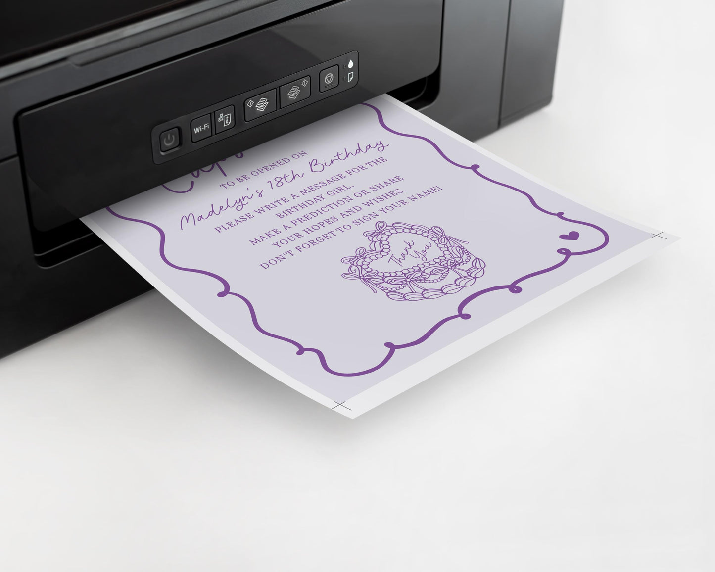 Purple Coquette Heart Cake Time Capsule Printable Template, Vintage Lavender Bow Cake for Sweet February Birthday Party Decor WP1035