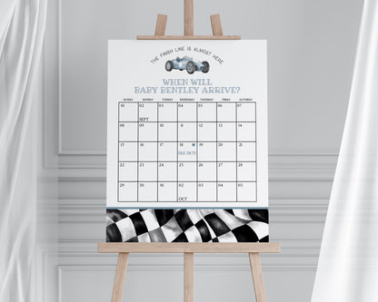 Blue Race Car Baby Shower Guess the Date Game Template