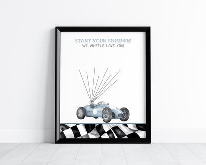 Blue Race Car Thumb Print Guestbook Baby Shower Printable Template