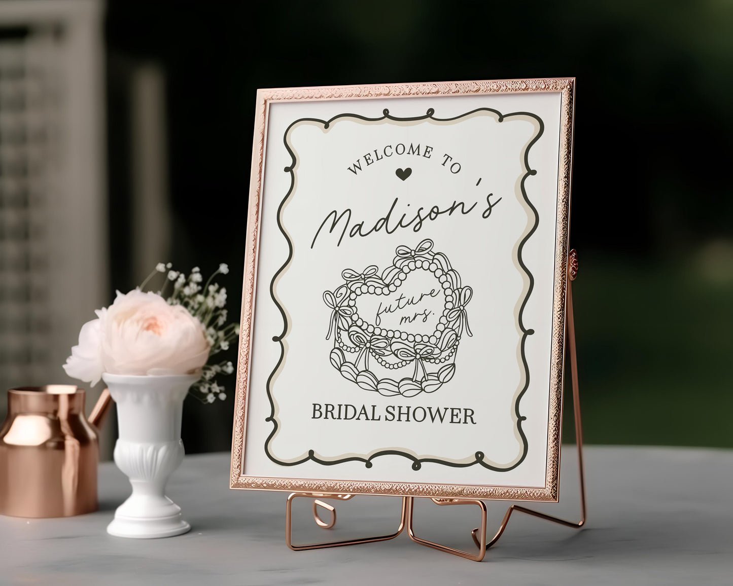 Beige Coquette Heart Cake Bridal Shower Welcome Sign Printable Template