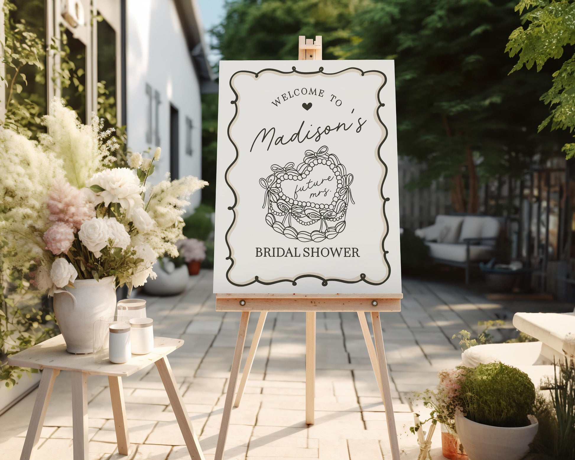 Beige Coquette Heart Cake Bridal Shower Welcome Sign Printable Template