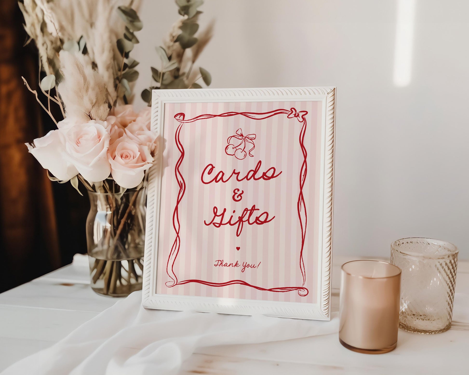 Pink Cherry Coquette Bow Cards & Gifts and Favors Sign Template