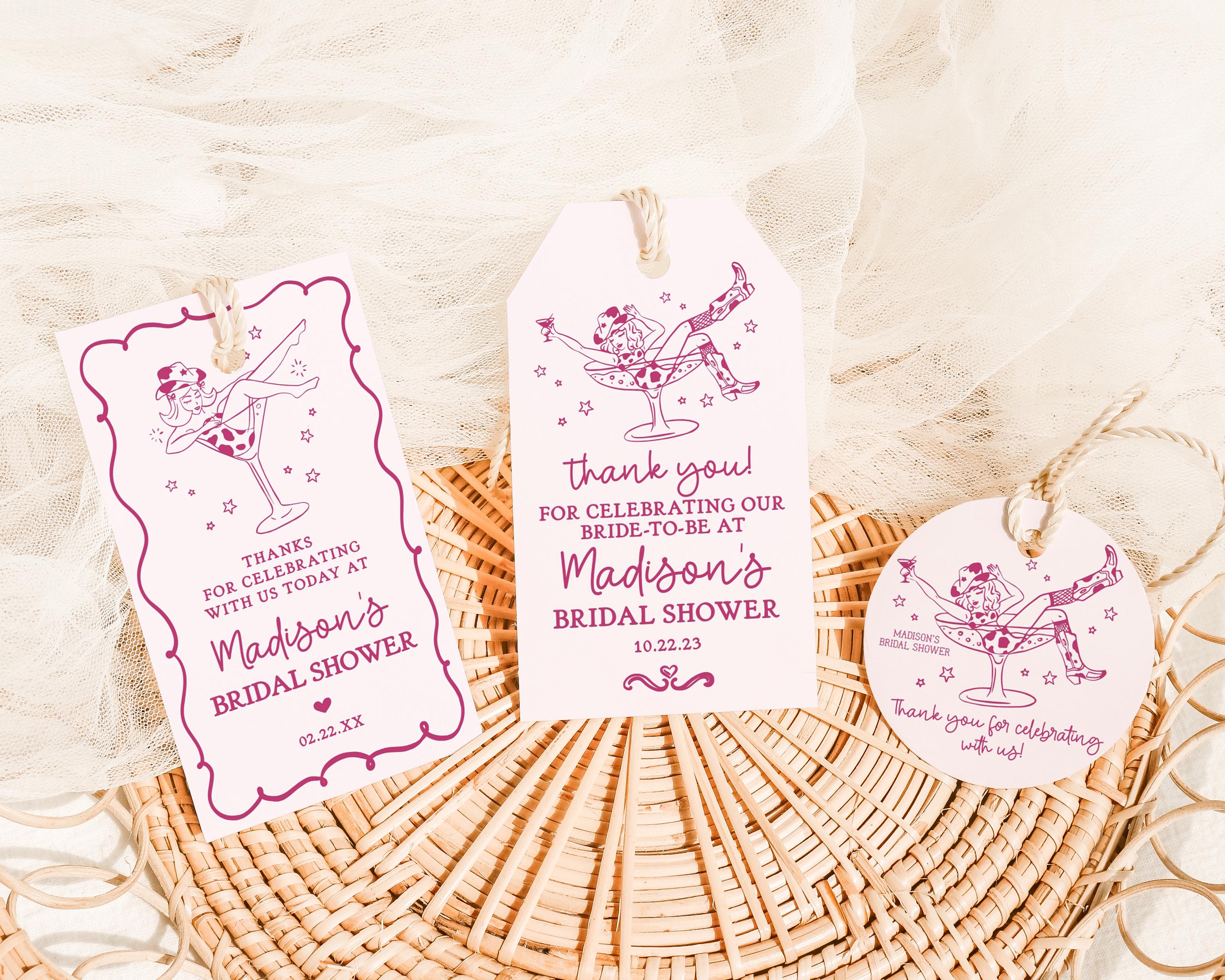 Pink Cocktails and Cowgirls Bridal Shower Favor Tags Template, Western Bridal Brunch With Bride, Boots Bubbly Last Rodeo Nash Bash WP1040