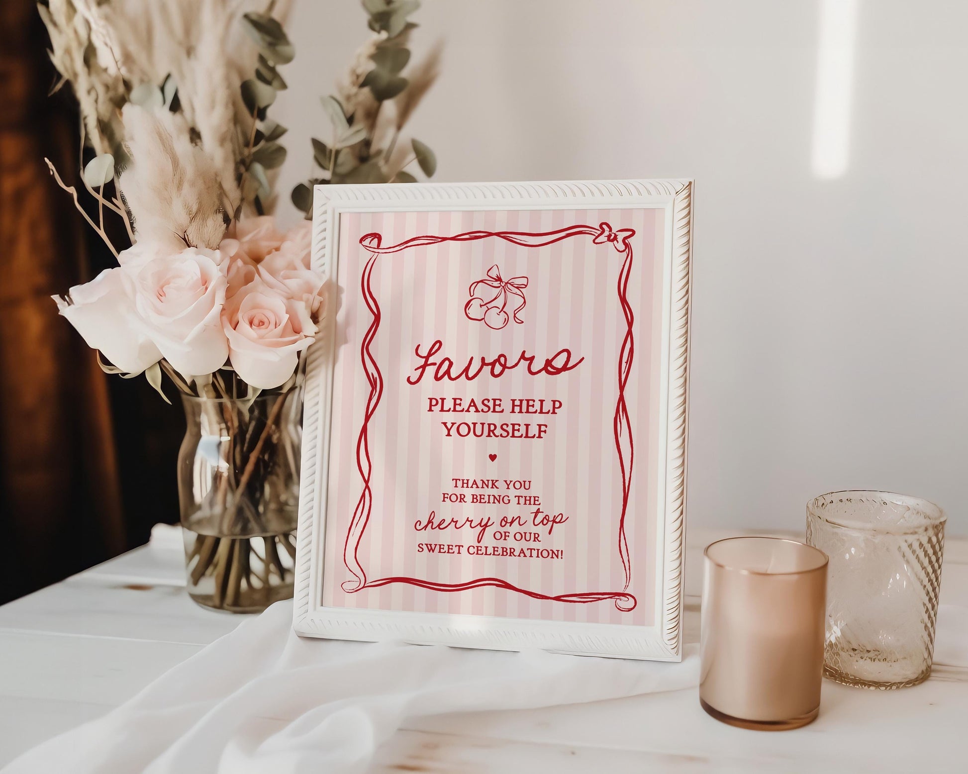 Pink Cherry Coquette Bow Cards & Gifts and Favors Sign Template
