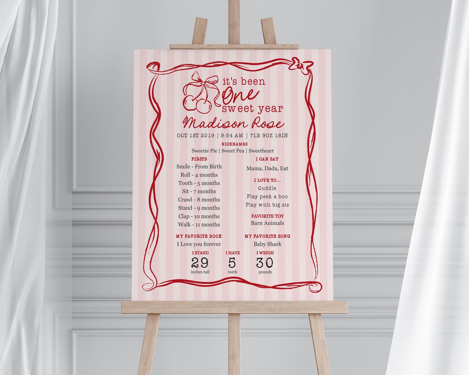 Pink Cherry Coquette Bow First Year Milestone Sign Printable Template Wilde Peach Party Pink Cherry Coquette Bow First Year Milestone Sign Printable Template Wilde Peach Party