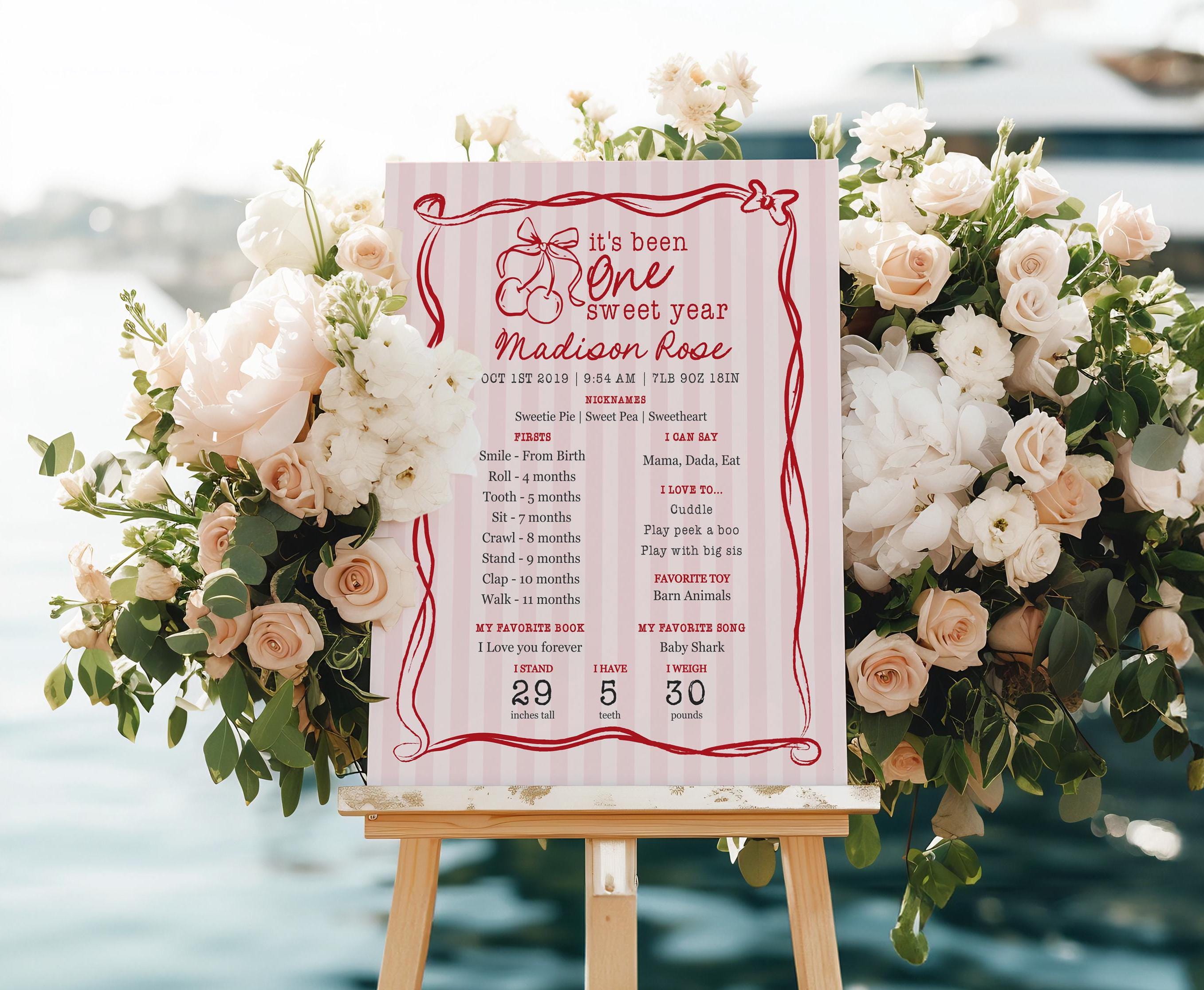 Pink Cherry Coquette Bow First Year Milestone Sign Printable Template Wilde Peach Party Pink Cherry Coquette Bow First Year Milestone Sign Printable Template Wilde Peach Party