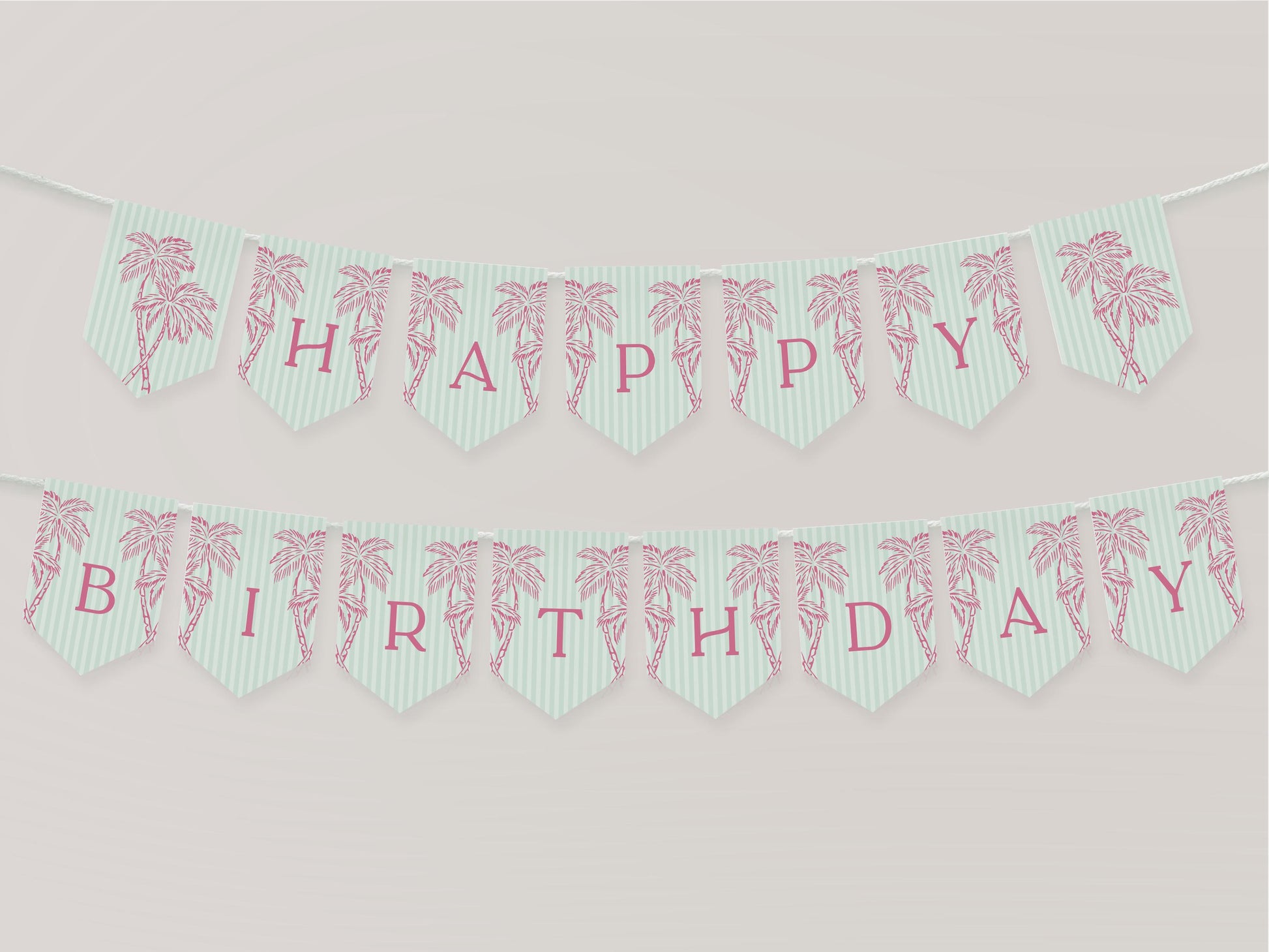 Green Palm Springs Birthday Banner Template, Vintage Palm Tree Beach Cabana Birthday Pool Party, Retro Tropical Pastel Party Decor WP1047