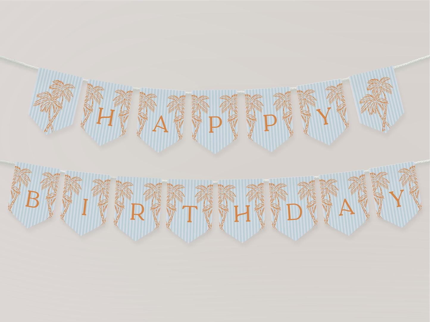 Blue Palm Springs Birthday Banner Template, Vintage Palm Tree Beach Cabana Birthday Pool Party, Retro Tropical Pastel Party Decor WP1048