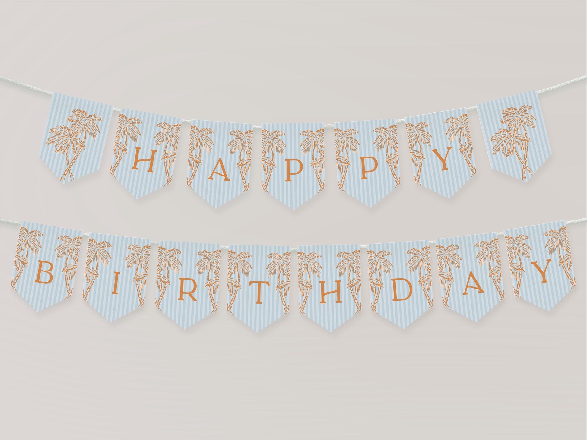 Blue Palm Springs Birthday Banner Template, Vintage Palm Tree Beach Cabana Birthday Pool Party, Retro Tropical Pastel Party Decor WP1048