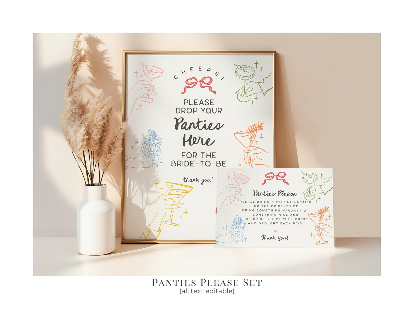 Cheers Colorful Cocktail Party Bachelorette Bundle Template, Retro Cocktail Bach Weekend, Hand Drawn Cocktail Hour Hen Party WP1054