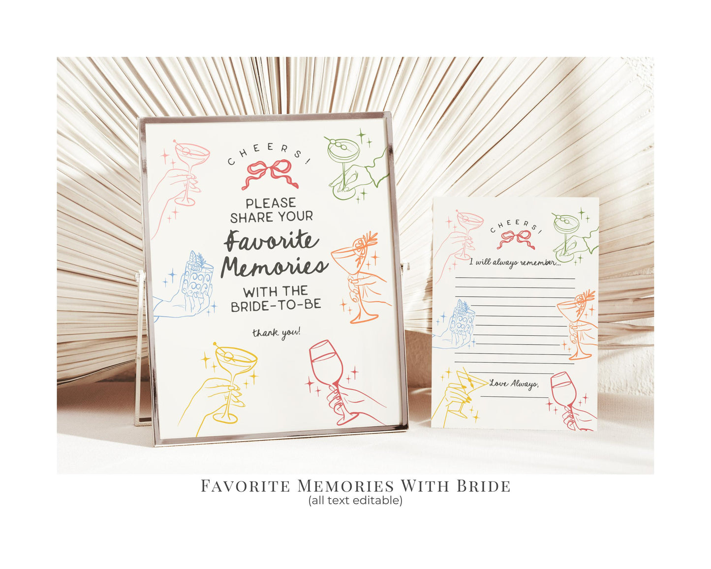 Cheers Colorful Cocktail Party Bachelorette Bundle Template, Retro Cocktail Bach Weekend, Hand Drawn Cocktail Hour Hen Party WP1054