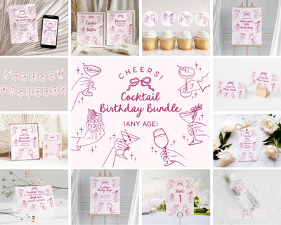 Cheers Pink Cocktail Party Birthday Bundle Template