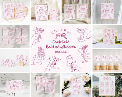 Cheers Pink Cocktail Party Bridal Shower Bundle Template