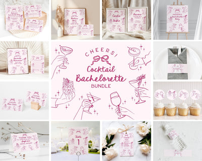 Cheers Pink Cocktail Party Bachelorette Bundle Template