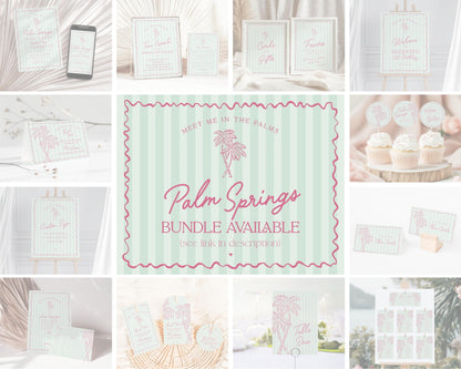 Green Palm Springs Bridal Shower Banner Template, Vintage Palm Tree Beach Cabana Bridal Brunch, Retro Bachelorette Pastel Pool Party WP1047