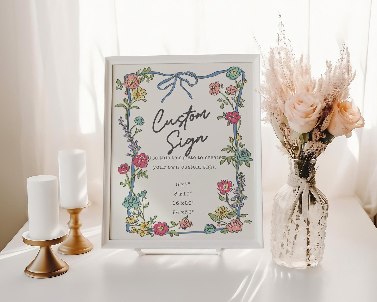 Summer Garden Party Custom Sign, Bright Floral Baby Shower for Girl, Wildflower Bridal Shower for Summer Bouquet Wedding Decor WP1058