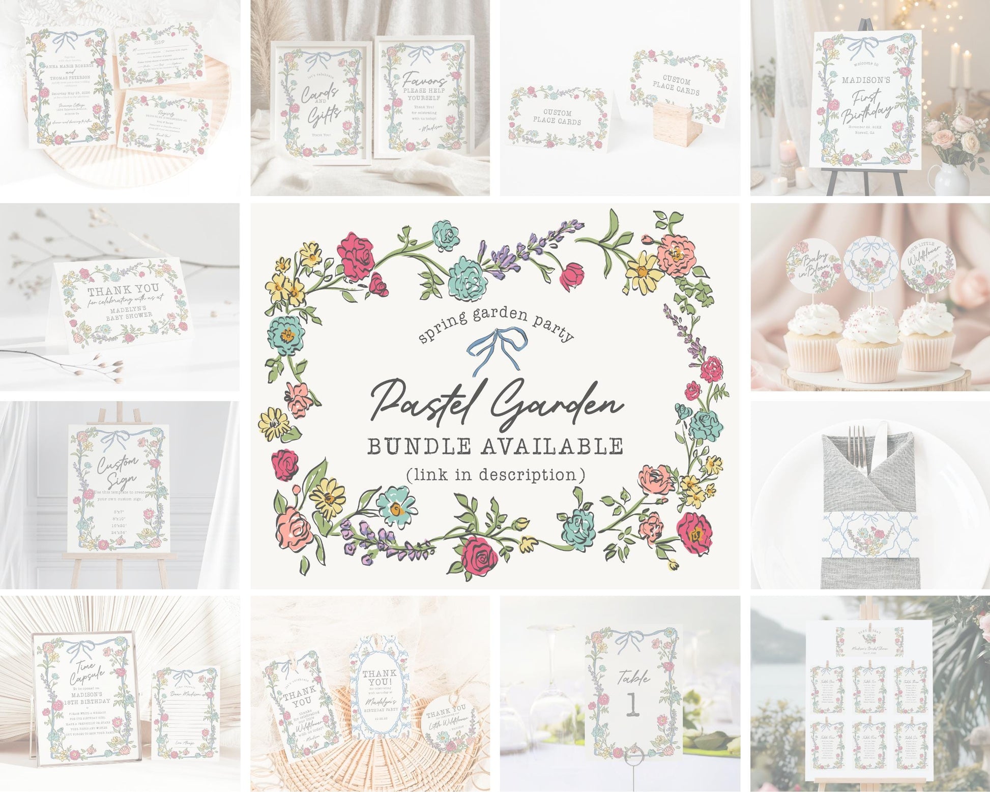 Summer Garden Party Custom Sign, Bright Floral Baby Shower for Girl, Wildflower Bridal Shower for Summer Bouquet Wedding Decor WP1058