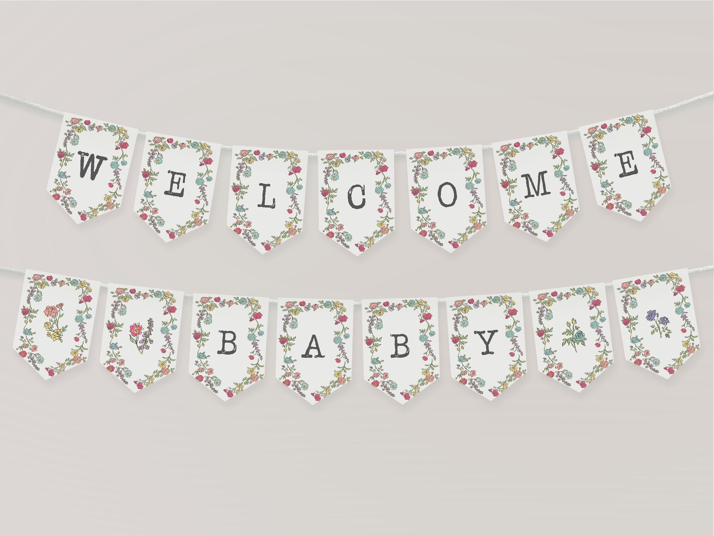 Summer Garden Party Baby Shower Banner Template, Bright Floral Baby in Bloom Baby Sprinkle Girl, Coquette Summer Wildflower Bouquet WP1058