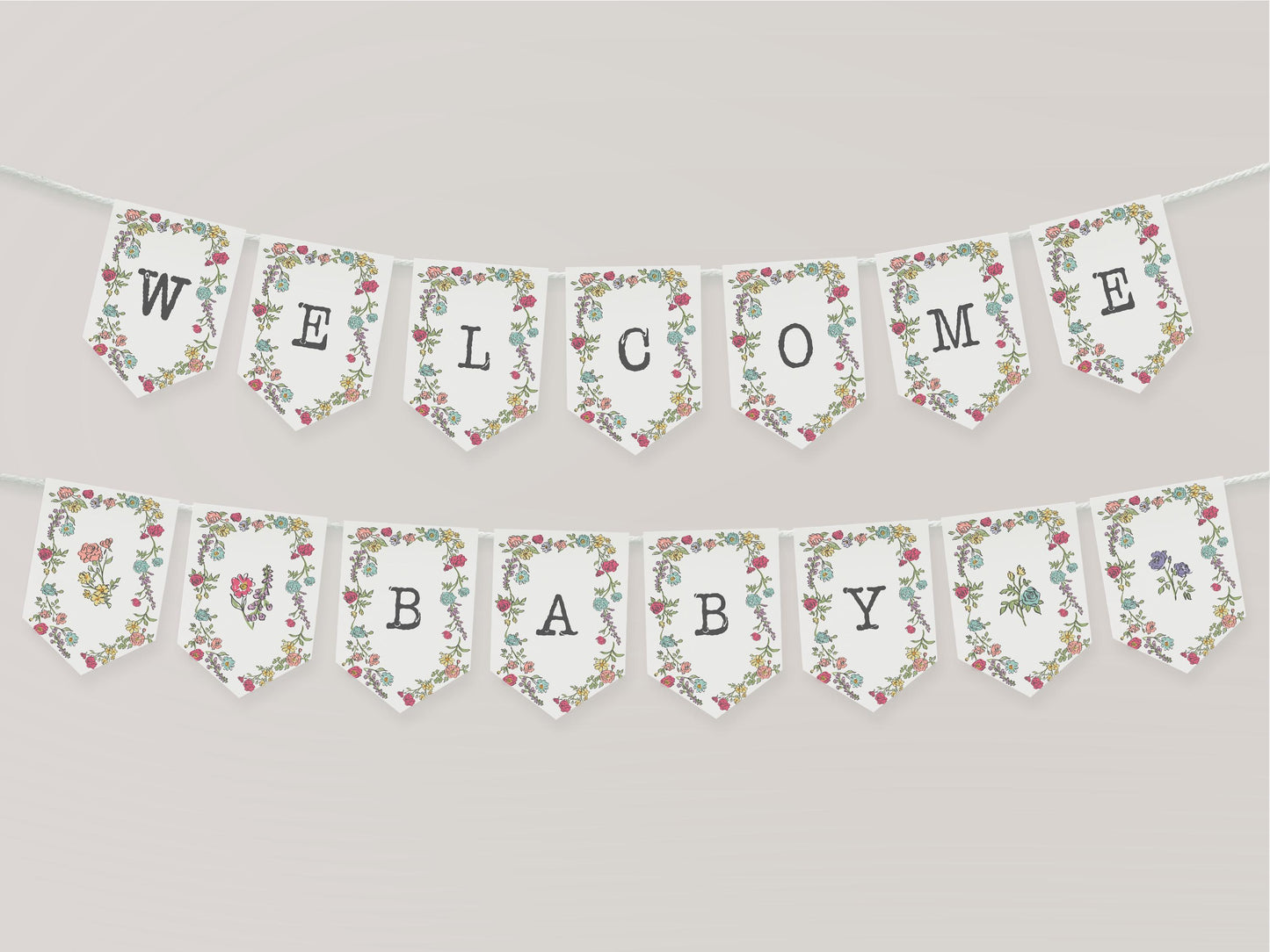 Summer Garden Party Baby Shower Banner Template, Bright Floral Baby in Bloom Baby Sprinkle Girl, Coquette Summer Wildflower Bouquet WP1058