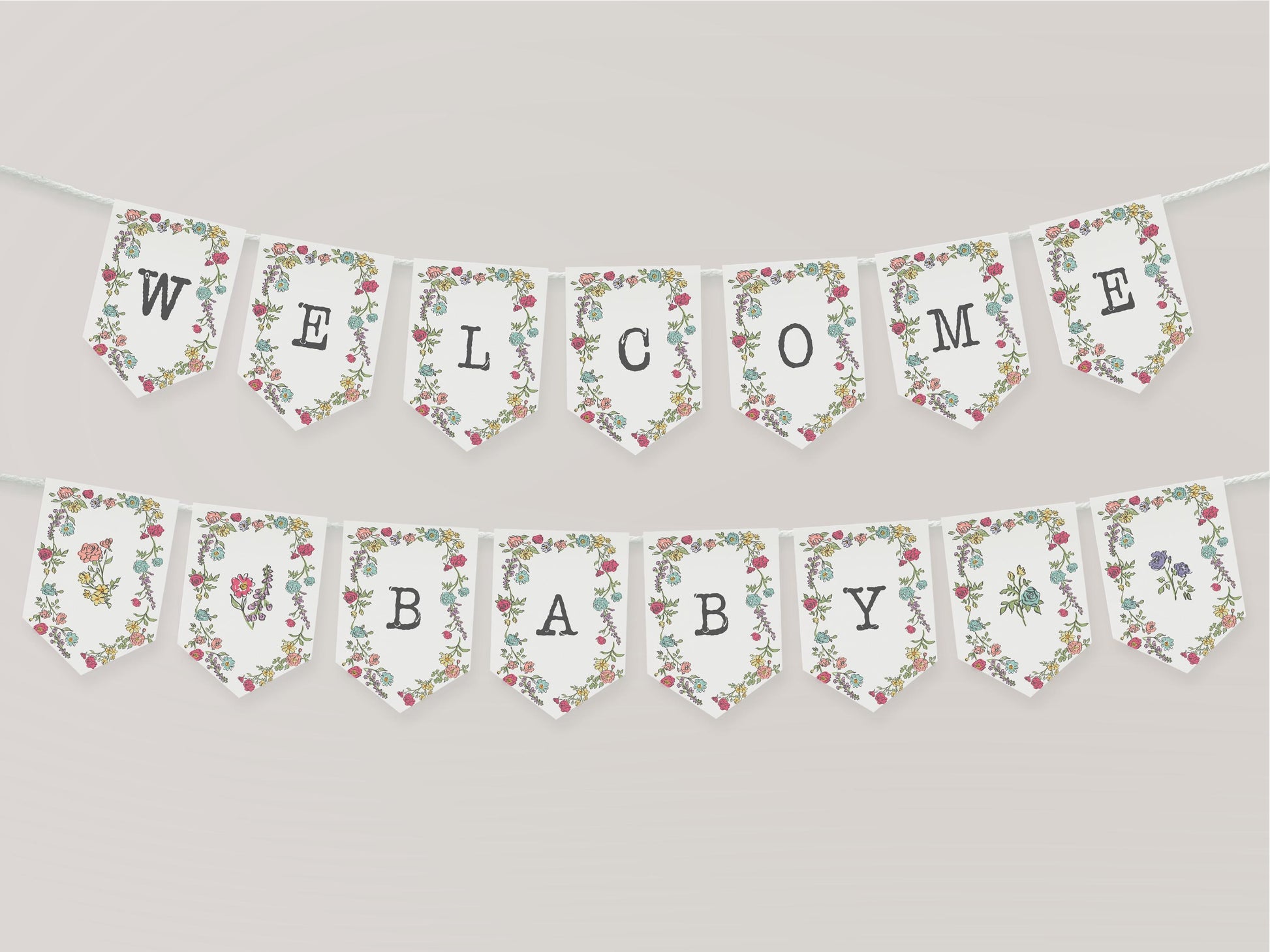 Summer Garden Party Baby Shower Banner Template, Bright Floral Baby in Bloom Baby Sprinkle Girl, Coquette Summer Wildflower Bouquet WP1058