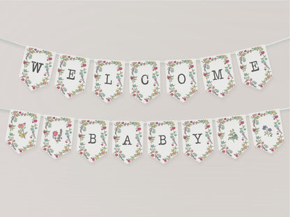 Summer Garden Party Baby Shower Banner Template, Bright Floral Baby in Bloom Baby Sprinkle Girl, Coquette Summer Wildflower Bouquet WP1058