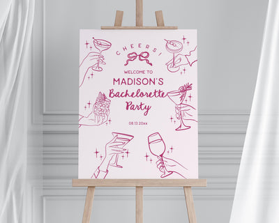 Cheers Pink Cocktail Party Bachelorette Welcome Template