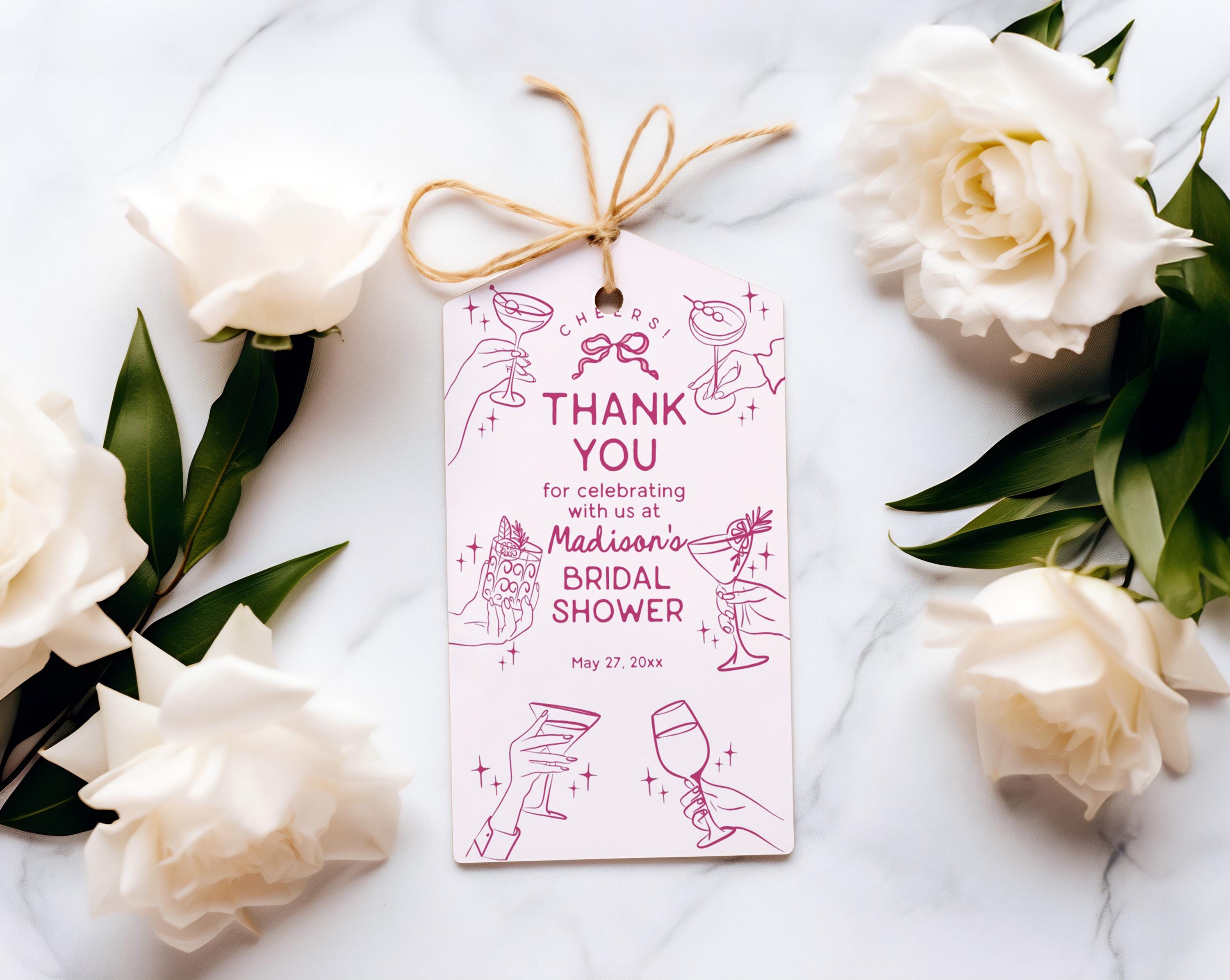 Cheers Pink Cocktail Party Favor Tag Template, Retro Cocktail Hour Birthday, Hand Drawn Cocktails Bachelorette, 60s Bridal Shower WP1055