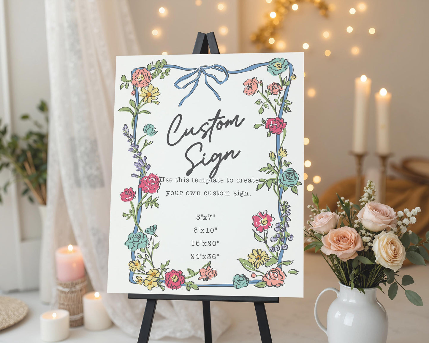 Summer Garden Party Custom Sign, Bright Floral Baby Shower for Girl, Wildflower Bridal Shower for Summer Bouquet Wedding Decor WP1058