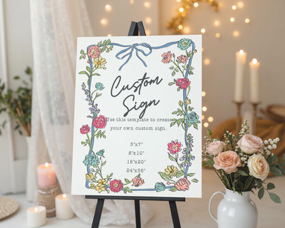 Summer Garden Party Custom Sign, Bright Floral Baby Shower for Girl, Wildflower Bridal Shower for Summer Bouquet Wedding Decor WP1058