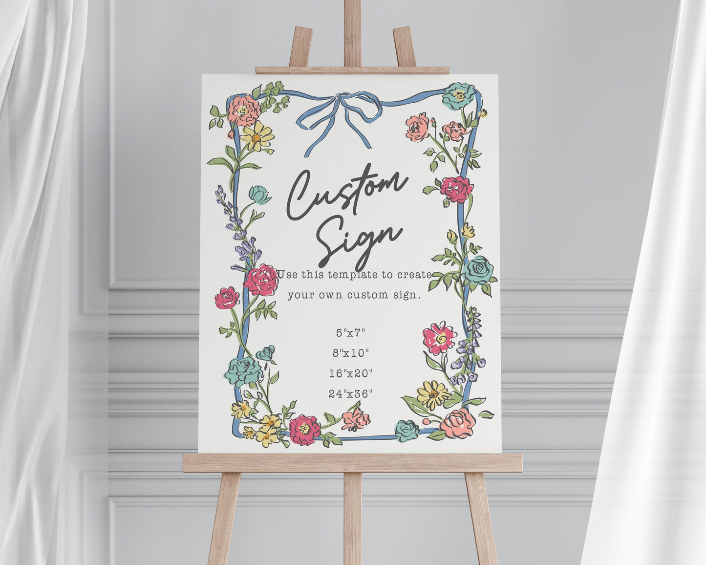 Summer Garden Party Custom Sign, Bright Floral Baby Shower for Girl, Wildflower Bridal Shower for Summer Bouquet Wedding Decor WP1058