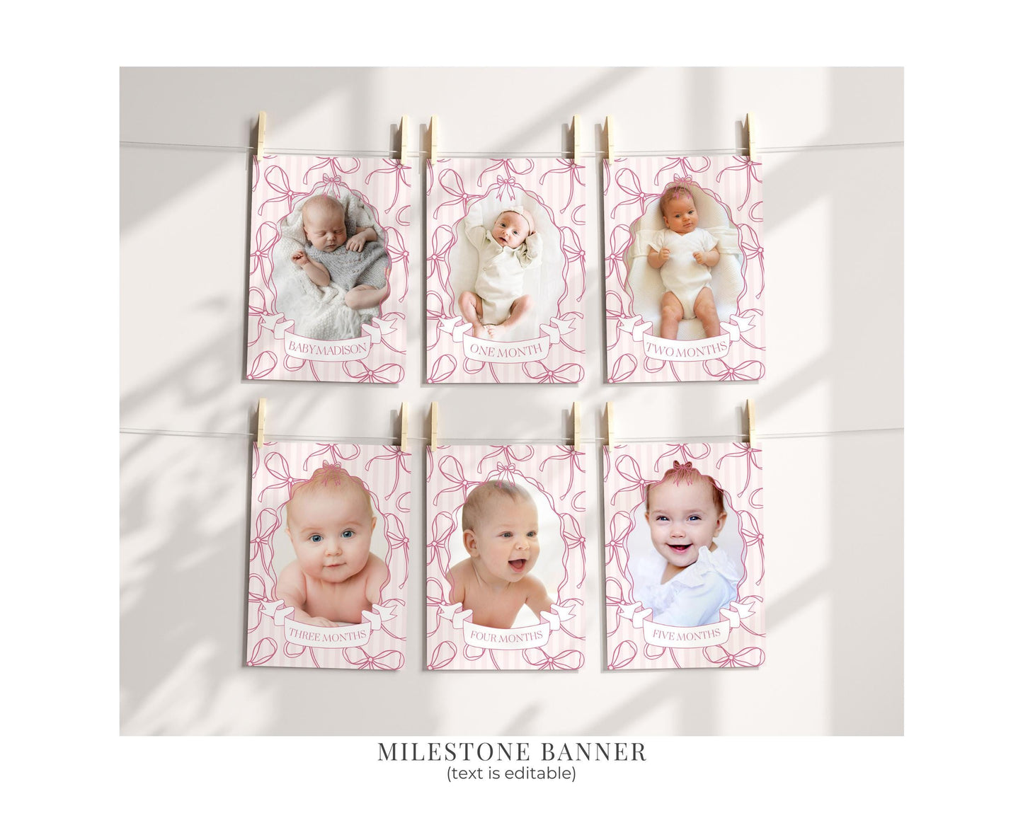 Pink Coquette Bow First Birthday Bundle Template, Pastel Pink Grandmillennial Theme 1st Birthday Party with Whimsical Hand Drawn Bows WP1060