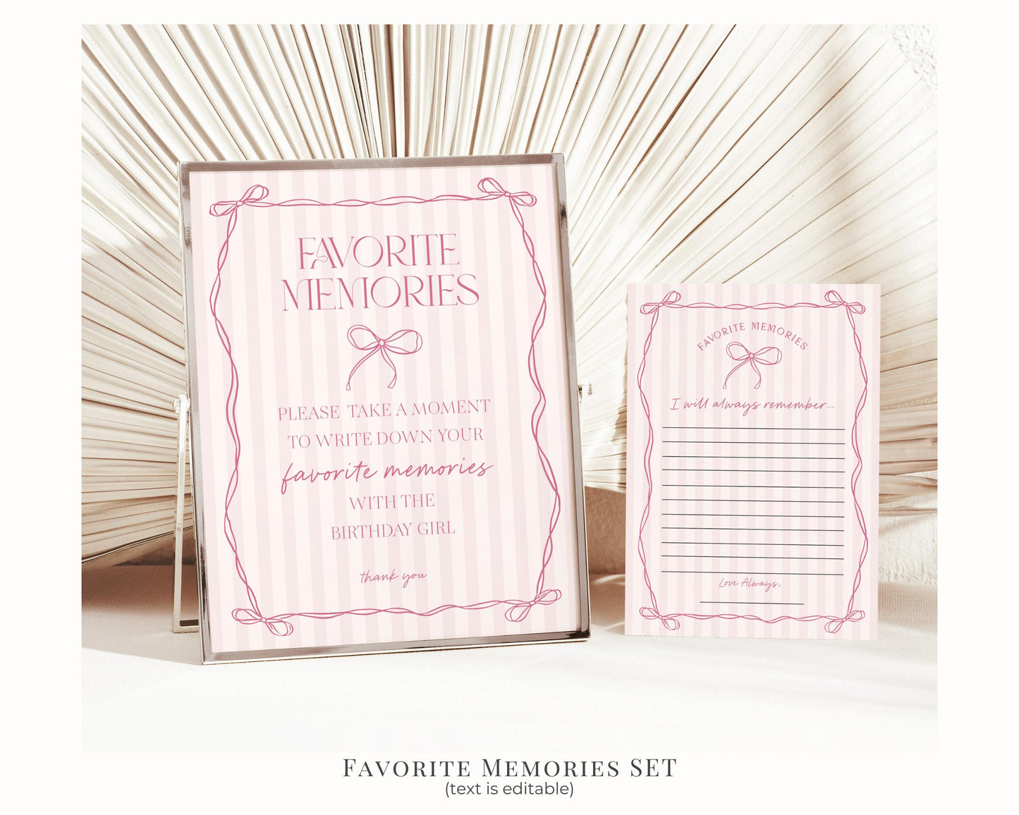 Pink Coquette Bow Birthday Bundle Template, Pastel Pink Grandmillennial Theme Birthday Party with Whimsical Hand Drawn Bows WP1060