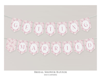 Pink Coquette Bow Bridal Shower Bundle Template, Pastel Pink Grandmillennial Theme Bridal Brunch with Whimsical Tying The Knot Bows WP1060
