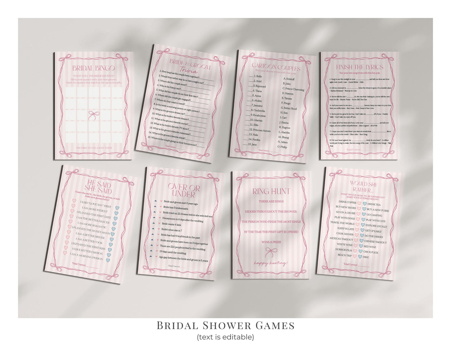 Pink Coquette Bow Bridal Shower Bundle Template, Pastel Pink Grandmillennial Theme Bridal Brunch with Whimsical Tying The Knot Bows WP1060