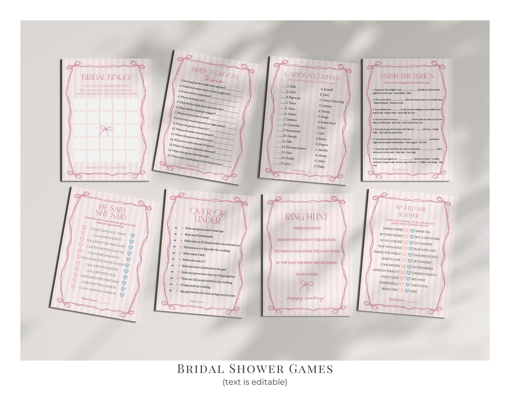 Pink Coquette Bow Bridal Shower Bundle Template, Pastel Pink Grandmillennial Theme Bridal Brunch with Whimsical Tying The Knot Bows WP1060