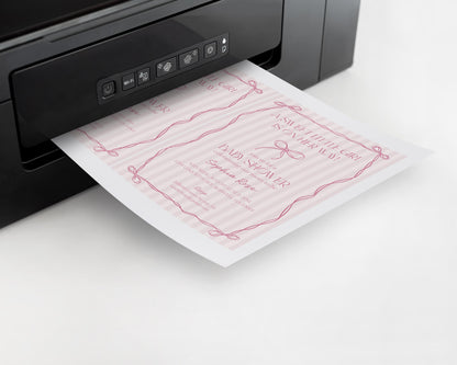 Pink Coquette Bow Baby Shower Invitation Template, Pastel Pink Grandmillennial Theme Baby Sprinkle with Whimsical Hand Drawn Bows WP1060