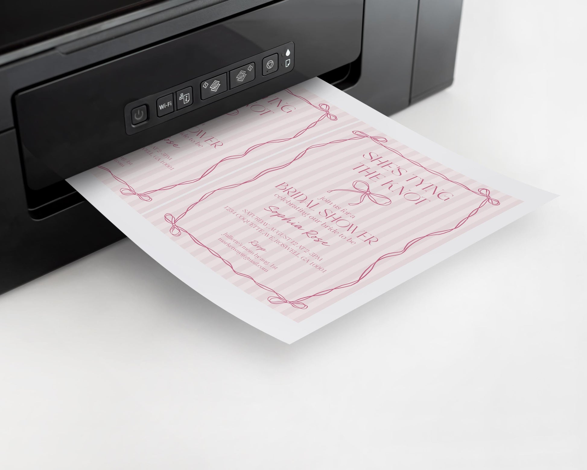 Pink Coquette Bow Bridal Shower Invitation Template, Pastel Pink Grandmillennial Theme Bridal Brunch, Whimsical Tying The Knot Bows WP1060