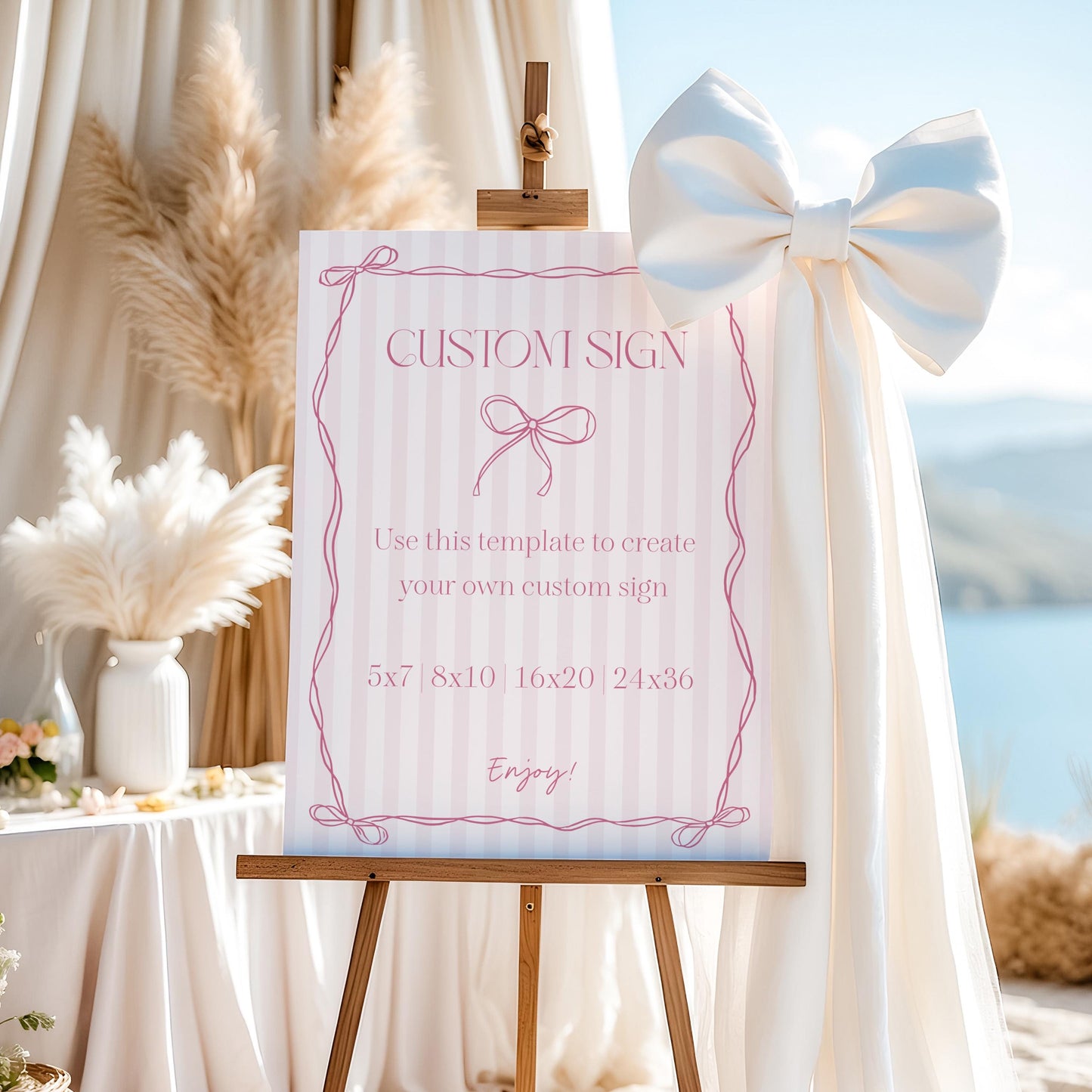 Pink Coquette Bow Custom Sign Template, Pastel Pink Baby Shower Theme, Whimsical Tying the Knot Bridal Shower with Whimsical Bows WP1060