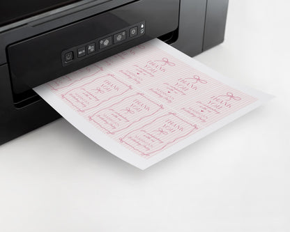 Pink Coquette Bow Birthday Party Favor Tags Template, Pastel Pink Grandmillennial Theme 1st Birthday Party, Whimsical Hand Drawn Bows WP1060