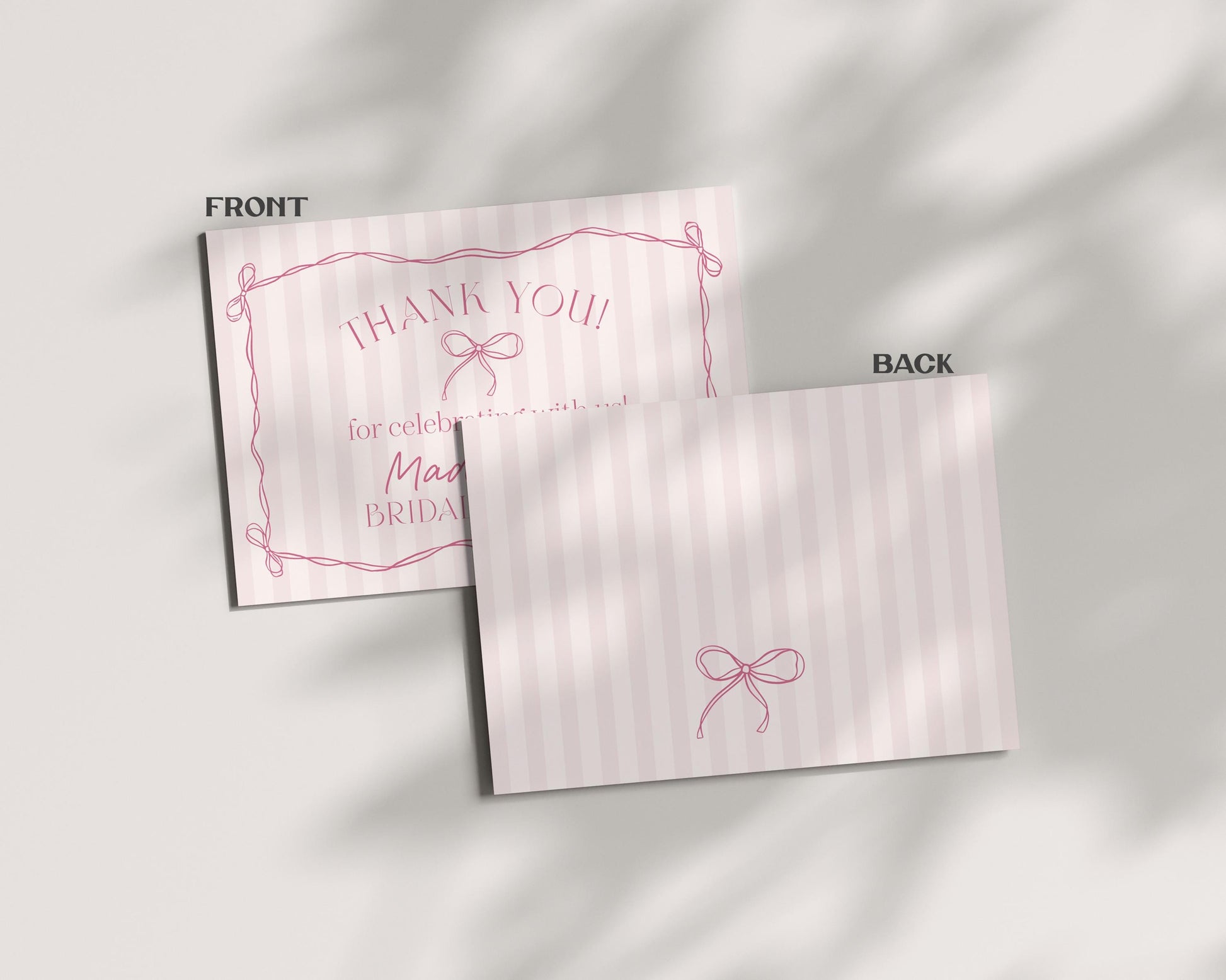 Pink Coquette Bow Thank You Card Template, Pastel Pink Baby Shower Theme, Whimsical Tying the Knot Bridal Shower with Whimsical Bows WP1060