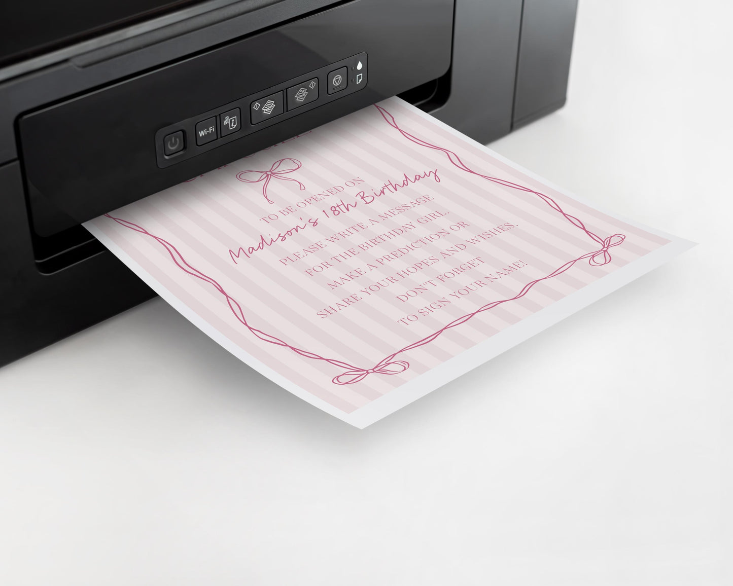 Pink Coquette Bow Time Capsule Template, Pastel Pink Grandmillennial Theme 1st Birthday Party with Whimsical Hand Drawn Bows WP1060