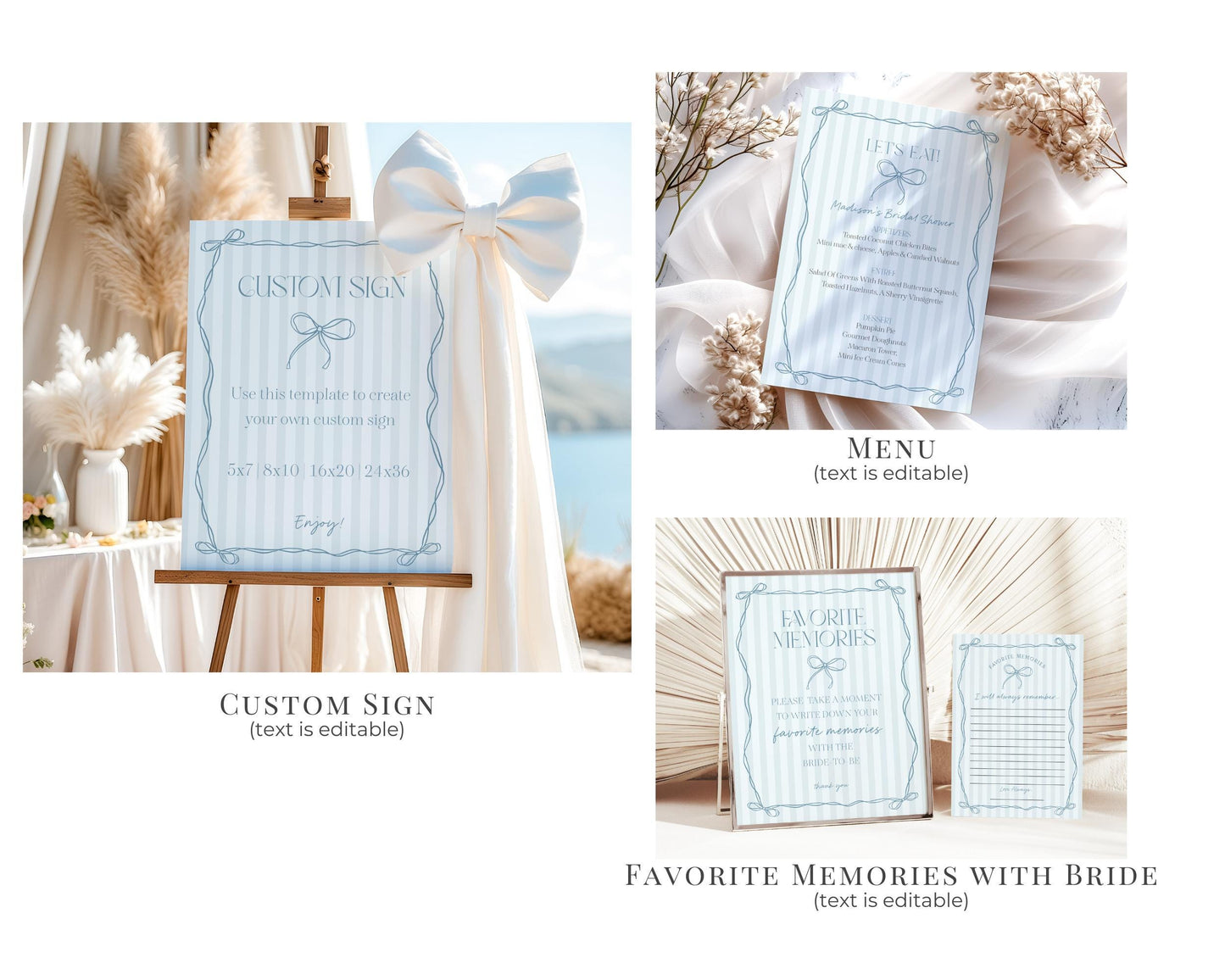 Blue Coquette Bow Bridal Shower Bundle Template, Pastel Something Blue Before I Do Bridal Brunch with Whimsical Tying The Knot Bows WP1061