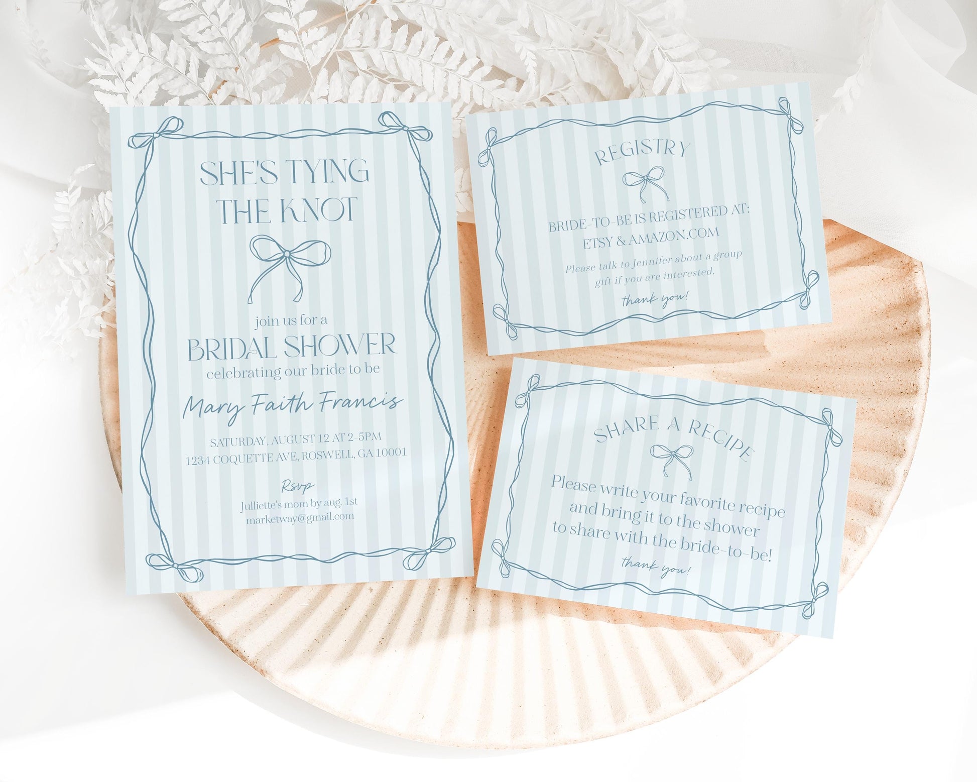 Blue Coquette Bow Bridal Shower Bundle Template, Pastel Something Blue Before I Do Bridal Brunch with Whimsical Tying The Knot Bows WP1061