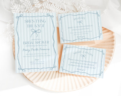 Blue Coquette Bow Bridal Shower Bundle Template, Pastel Something Blue Before I Do Bridal Brunch with Whimsical Tying The Knot Bows WP1061