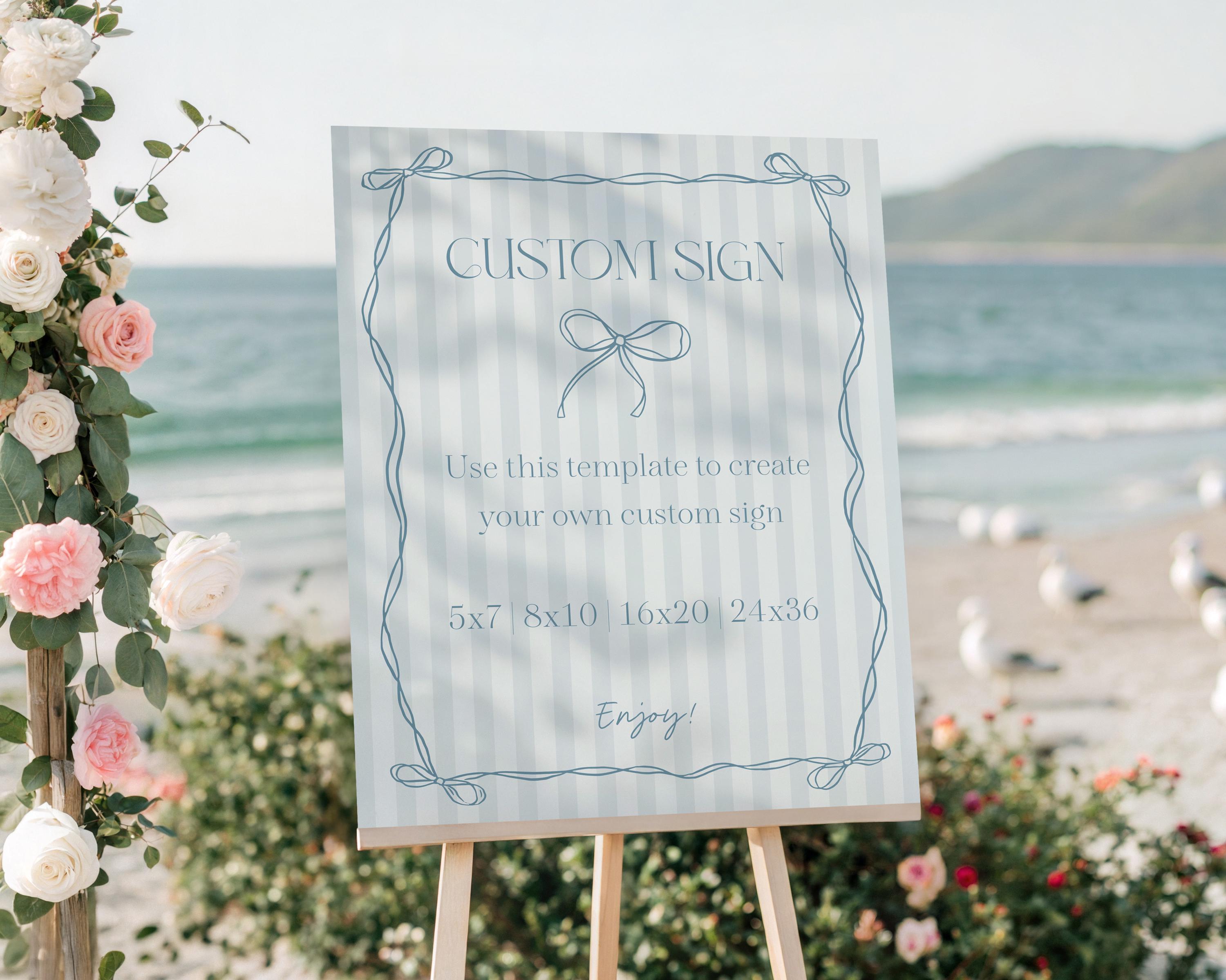 Blue Coquette Bow Custom Sign Template, Pastel Blue Baby Shower Theme, Something Blue Before I Do Tying the Knot Bridal Shower WP1061