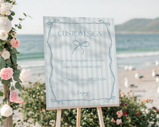 Blue Coquette Bow Custom Sign Template, Pastel Blue Baby Shower Theme, Something Blue Before I Do Tying the Knot Bridal Shower WP1061