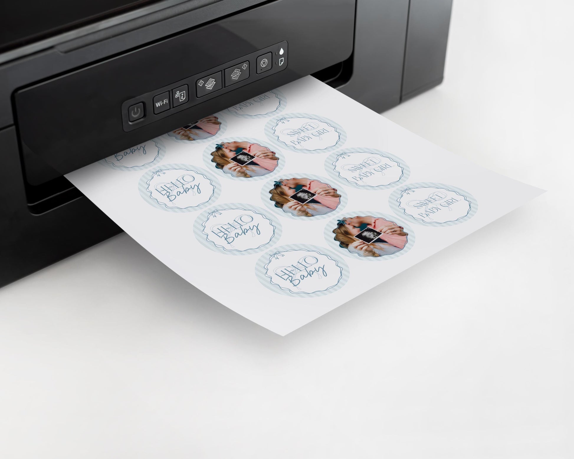 Blue Coquette Bow Baby Shower Cupcake Toppers Template, Pastel Blue Grandmillennial Theme Baby Sprinkle with Whimsical Hand Drawn Bow WP1061