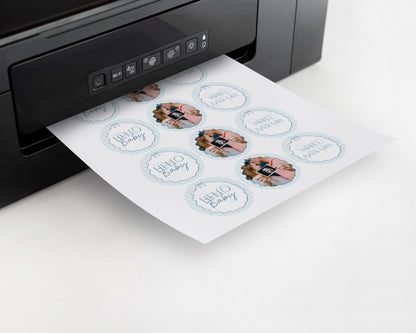 Blue Coquette Bow Baby Shower Cupcake Toppers Template, Pastel Blue Grandmillennial Theme Baby Sprinkle with Whimsical Hand Drawn Bow WP1061