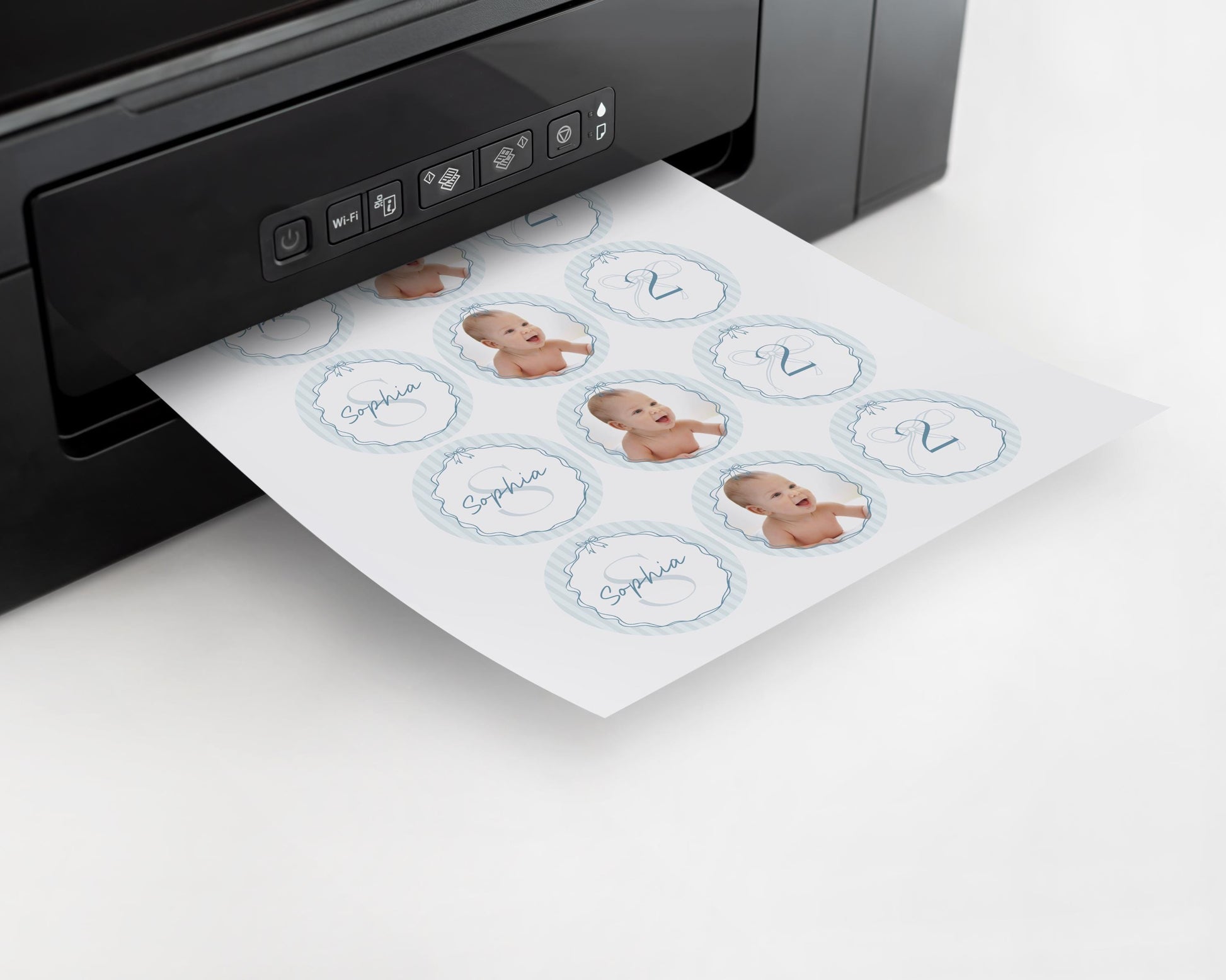 Blue Coquette Bow Birthday Party Cupcake Toppers Template, Pastel Blue Grandmillennial Theme Birthday with Whimsical Hand Drawn Bows WP1061